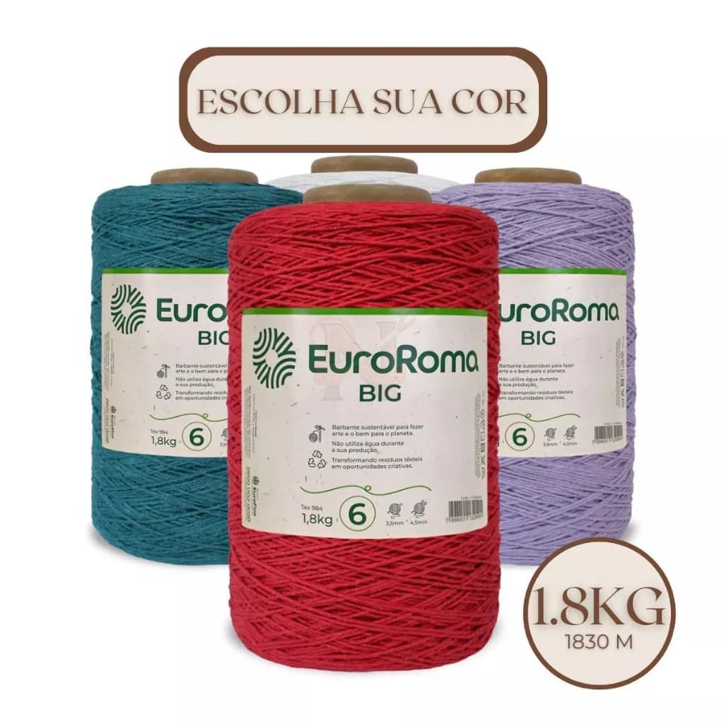 Barbante para Crochê Euroroma Fio 6 1,8kg Cores Big Cone