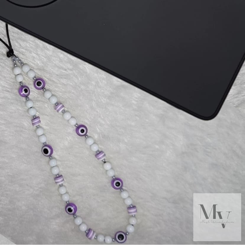 Phone Strap / Pulseira para Celular / Cordinha para Celular / Alça para Capinha – Modelo Olho Grego de Miçangas