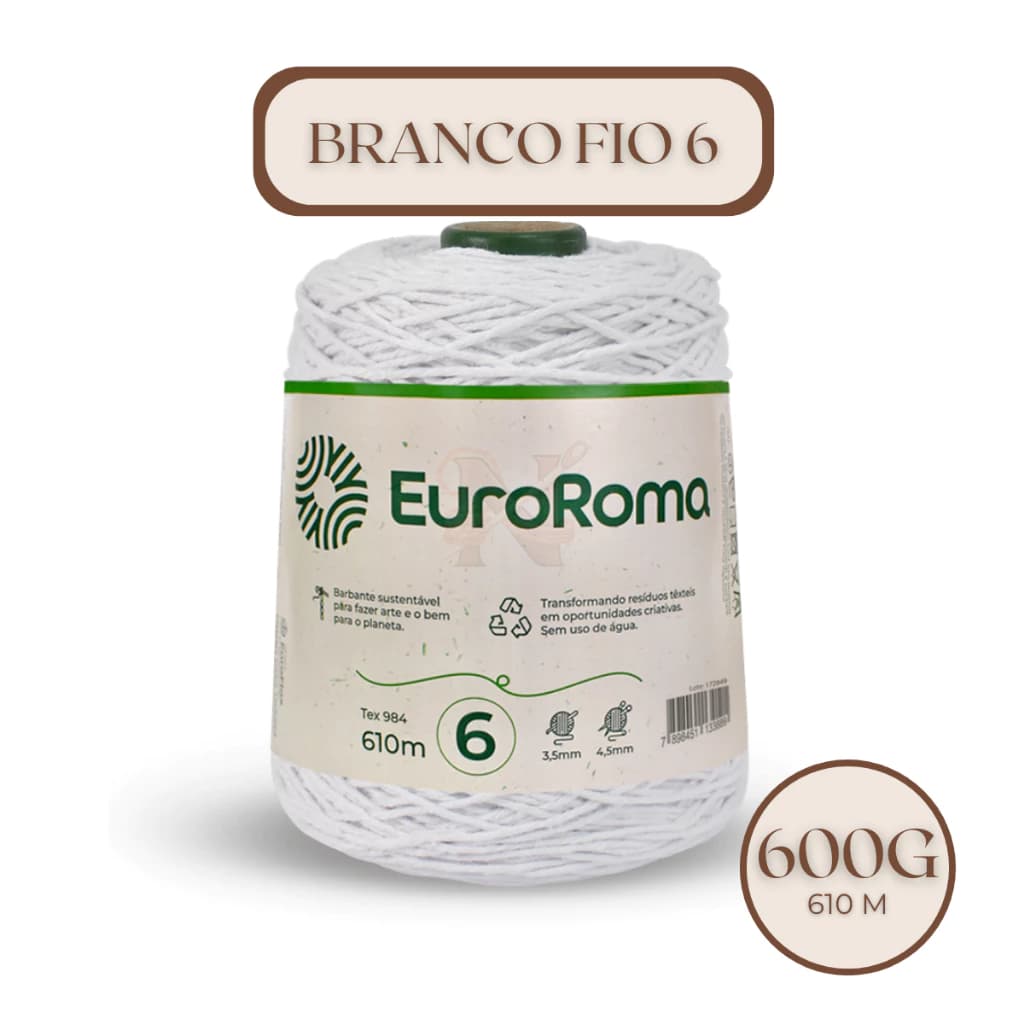 Barbante para Crochê Euroroma Fio 6 600g Branco 610 metros