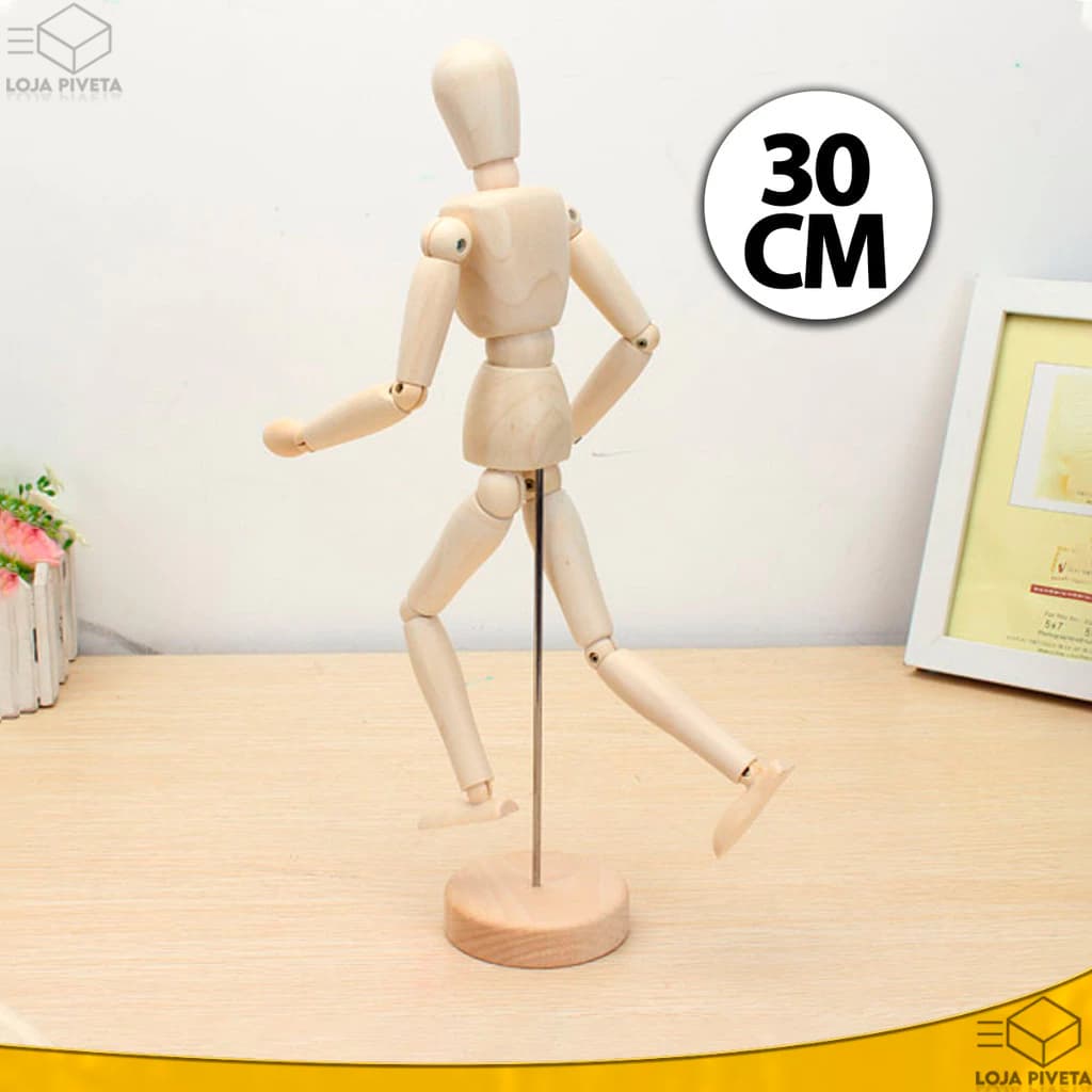 Boneco Articulado Madeira Manequim Decoração Tamanho G 30CM OFERTA