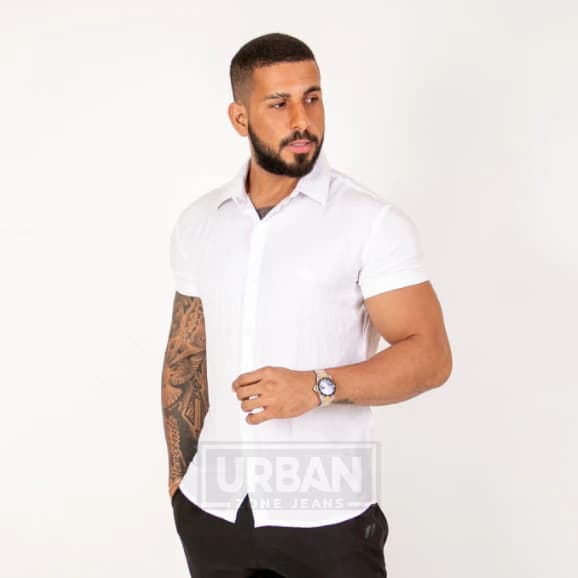 Camisa Masculina Manga Curta Social Viscolinho Slim