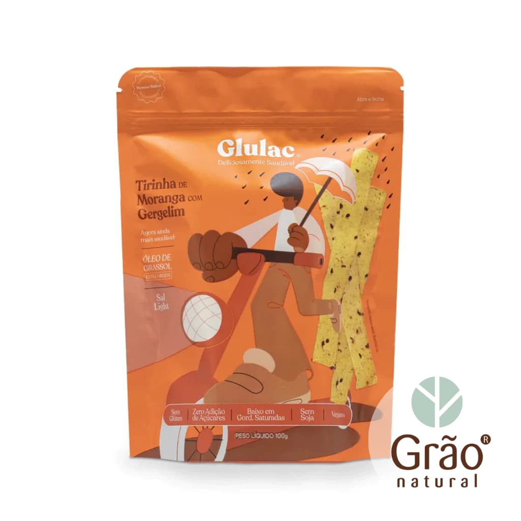 Tirinha de Moranga com Gergelim Vegana Sem Glúten Sem Leite 100g Glulac - Biscoitos Lanches Saudáveis