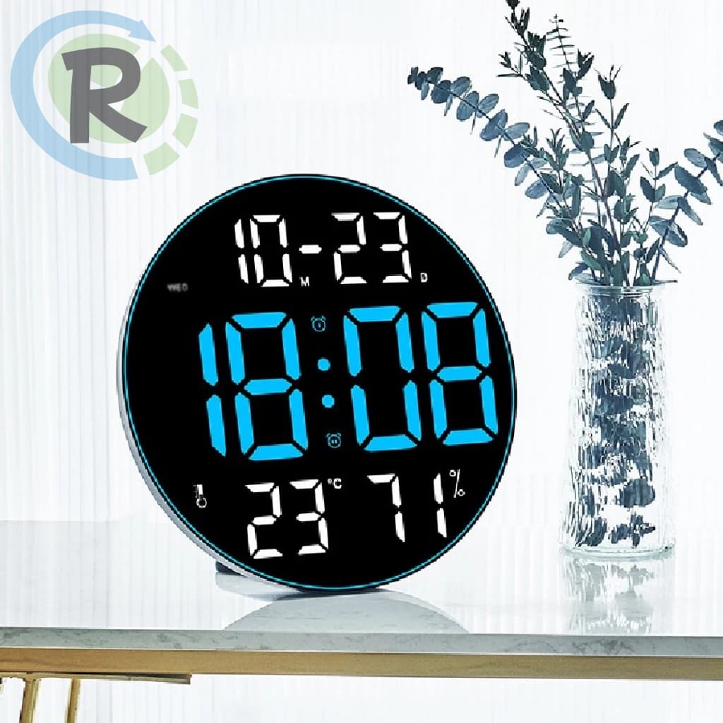 Relógio redondo Parede e Mesa Led Digital Grande Termômetro Data Com Controle  LE2161