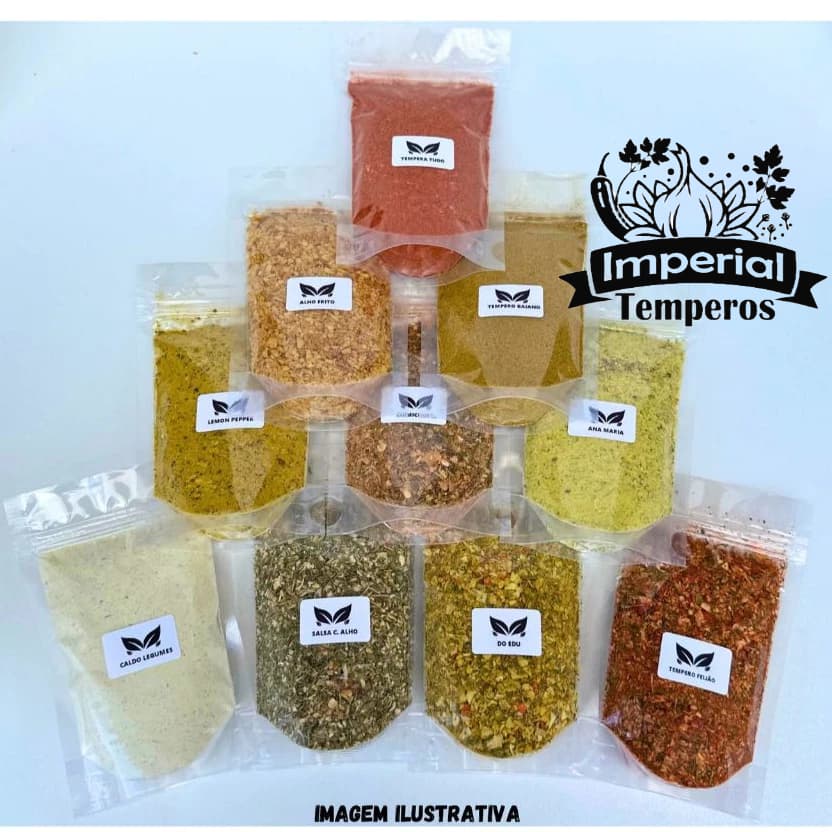 TEMPEROS E CONDIMENTOS KIT 32 UNIDADES 30g A 100g  EMBALAGEM ZIP LOCK TOTALINDO 1,100kg