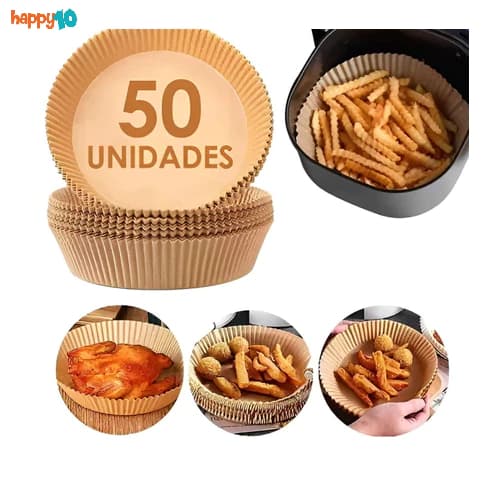 Forro de Papel para Airfryer Antiaderente Kit 50 Unidades Descartável Redondo Fritadeira Sem Óleo