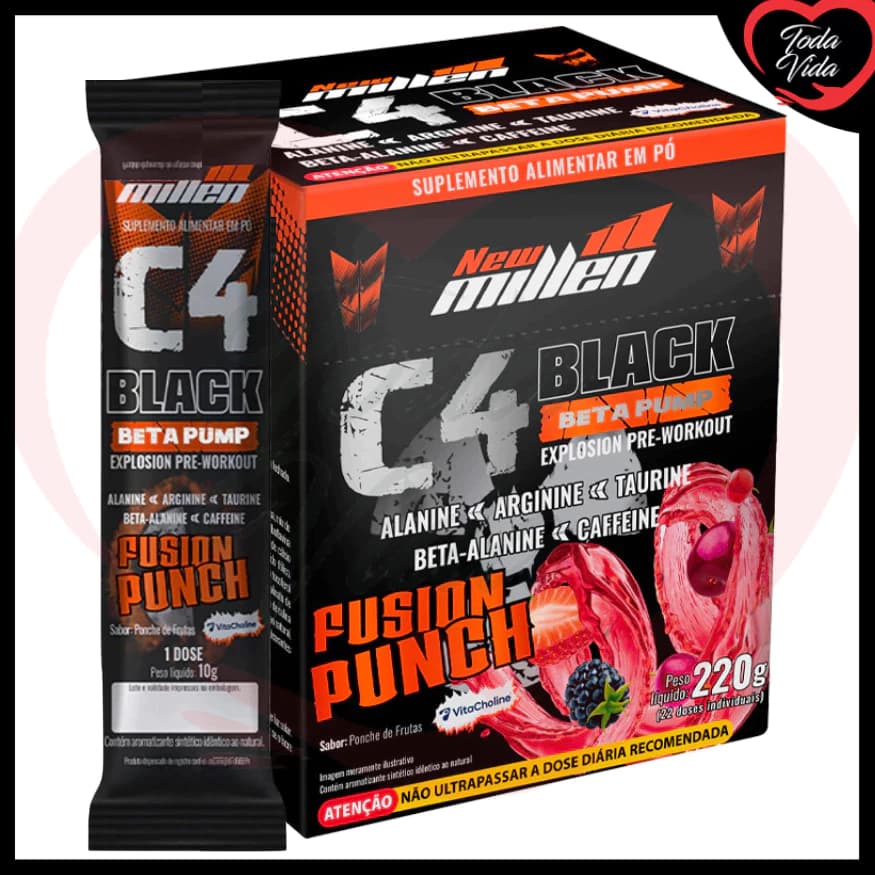 C4 BLACK BETA PUMP NEW MILLEN 10G FUSION PUNCH ( CAIXA 22 SACHES ) - PRÉ - TREINO