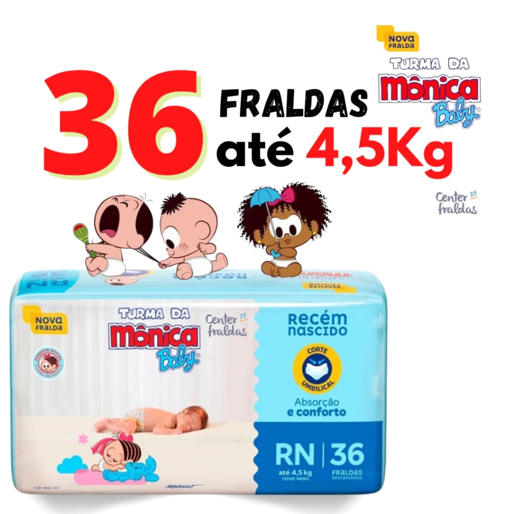 Fralda Turma Da Mônica Recém-nascido Rn com 36 Unidades