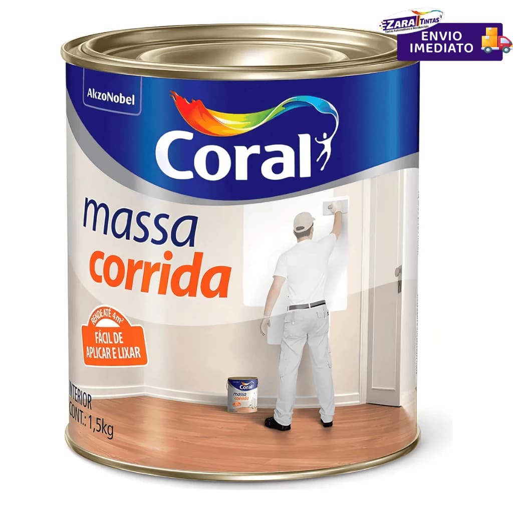 Massa Corrida PVA Coral 1,5kg 1/4 + 2 Lixas (80 e 150) – Kit Completo Pronto para Uso Fácil Aplicar