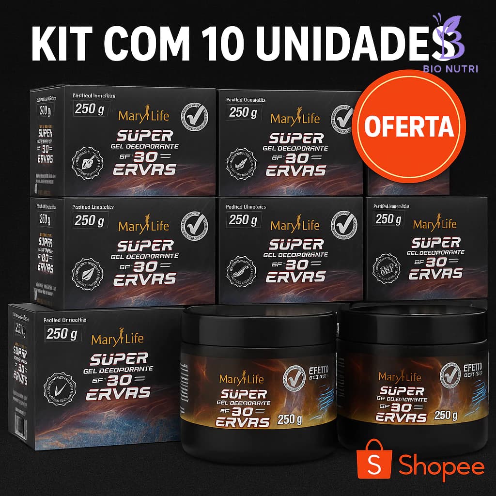 🔥 KIT COM 10 UNIDADES – GEL  30 ERVAS MARY LIFE – 250g
