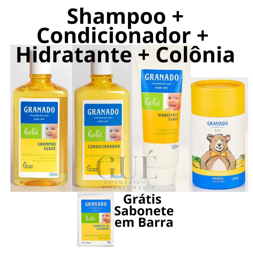 Kit Bebê Granado Tradicional Shampoo, Condicionador, Hidratante, Colônia