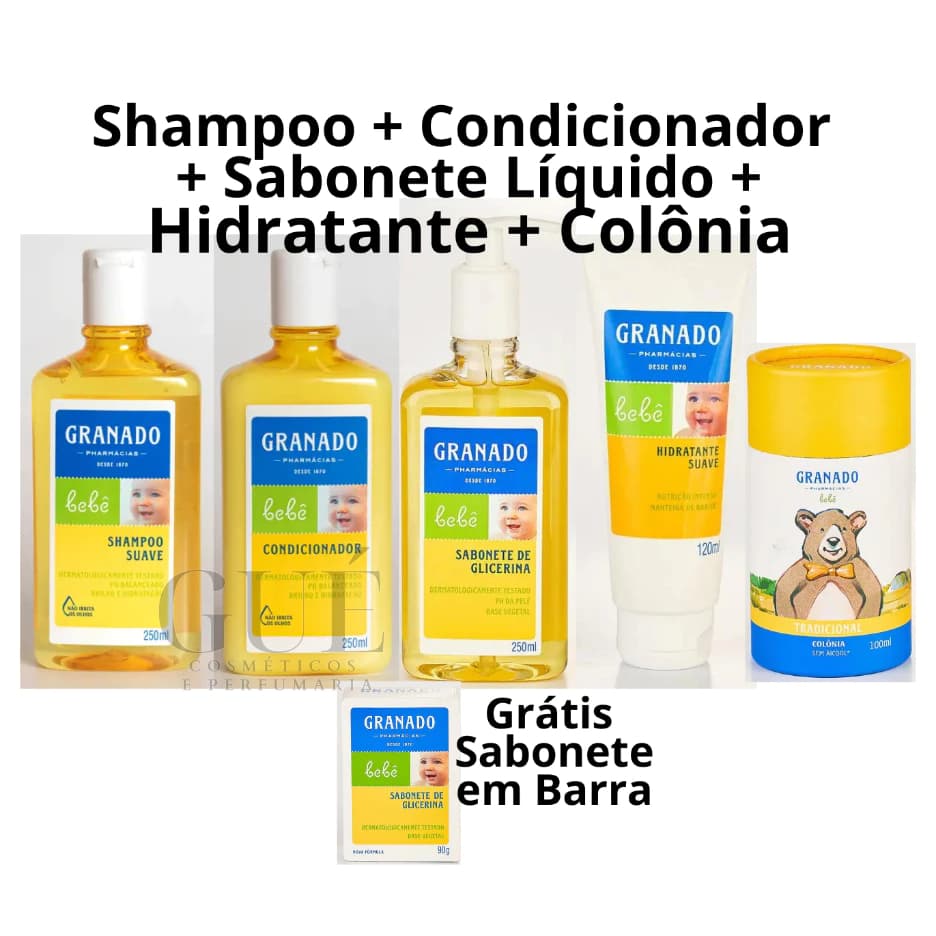 Kit Bebê Granado Tradicional Shampoo, Condicionador, Hidratante, Sabonete Líquido, Colônia