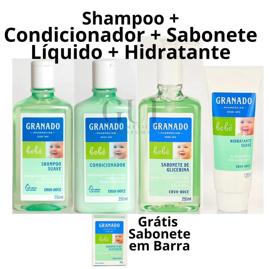 Kit Granado Bebê Erva Doce Shampoo, Condicionador, Sabonete Líquido, Hidratante