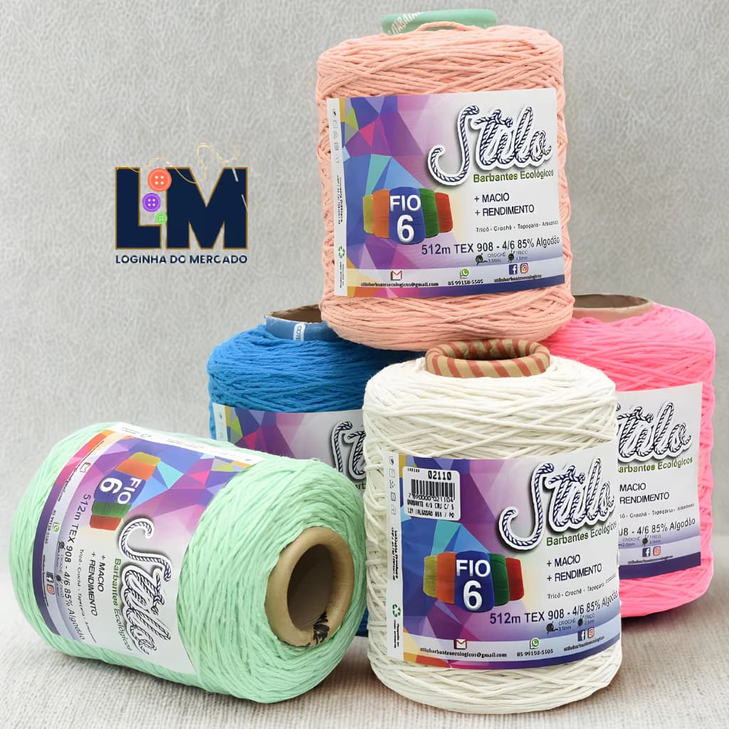 Barbante Stilo Nº6 512m Tex 908 | 85% Algodão Sustentável Para Crochê, Tricô, Tapeçaria e Artesanato