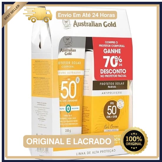 Kit Australian Gold Protetor Solar Corporal FPS50 200g + Facial FPS50 50g - Kit de Protetor Solar