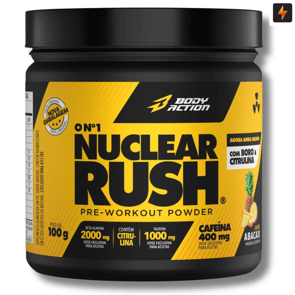 Pré Treino Body Action Nuclear Rush 100g Pre Workout Powder 400mg Cafeína Body Action