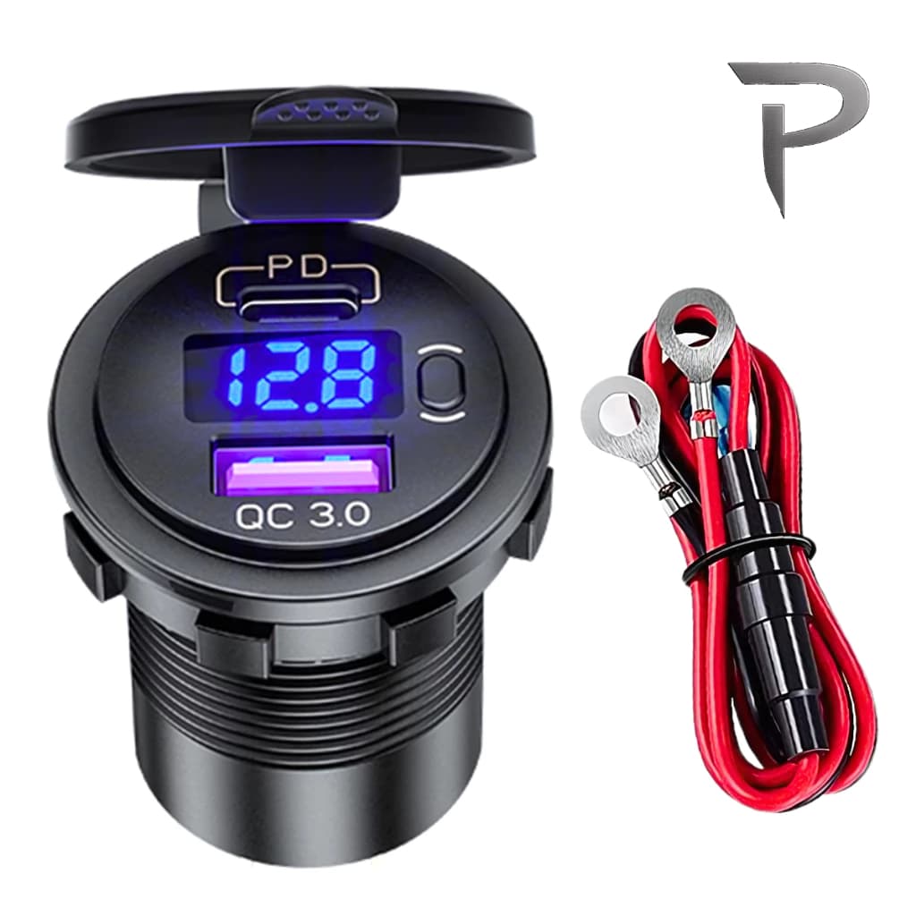 Tomada Carregador Carro Usb Tipo C Pd3.0 Voltimetro Vermelho