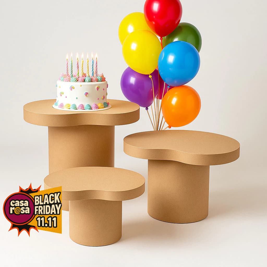 Tampas MDF Brancas Orgânicas – Kit 3 Peças p/ Cilindros, Mesa do Bolo e Chá Revelação