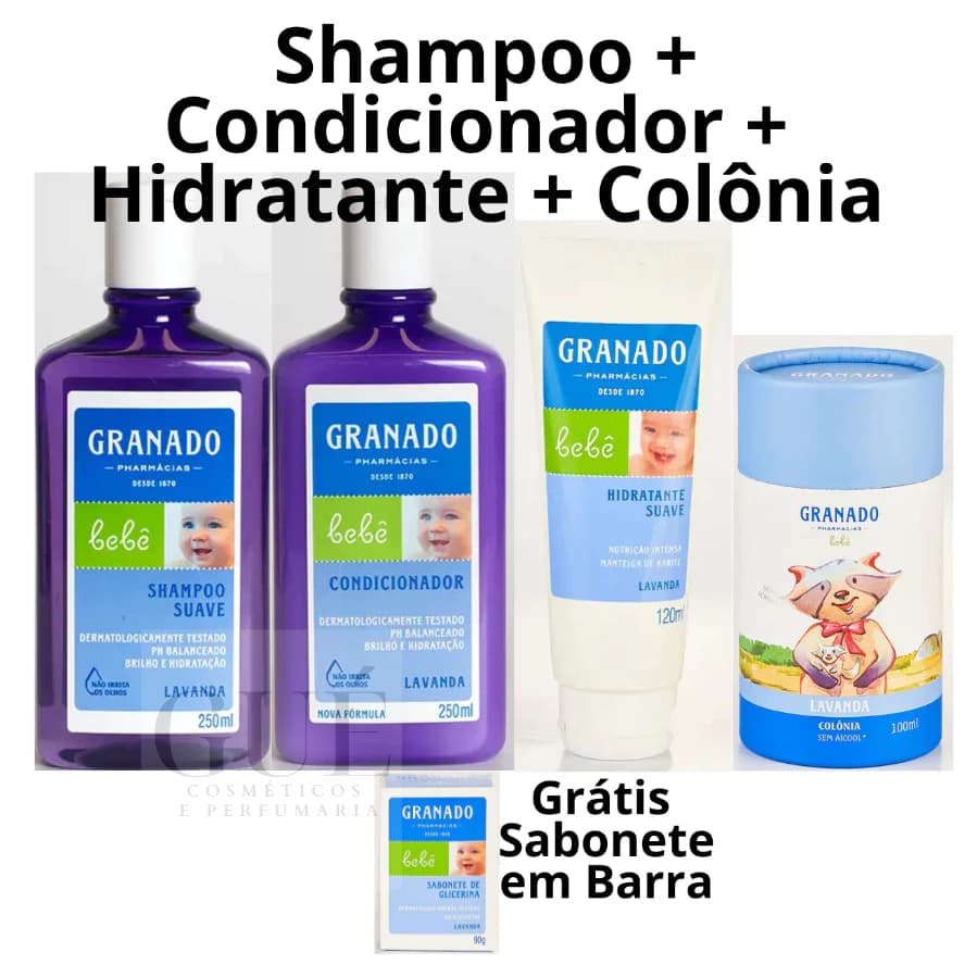 kit Granado Bebê Lavanda Shampoo, Condicionador, Hidratante, Colônia