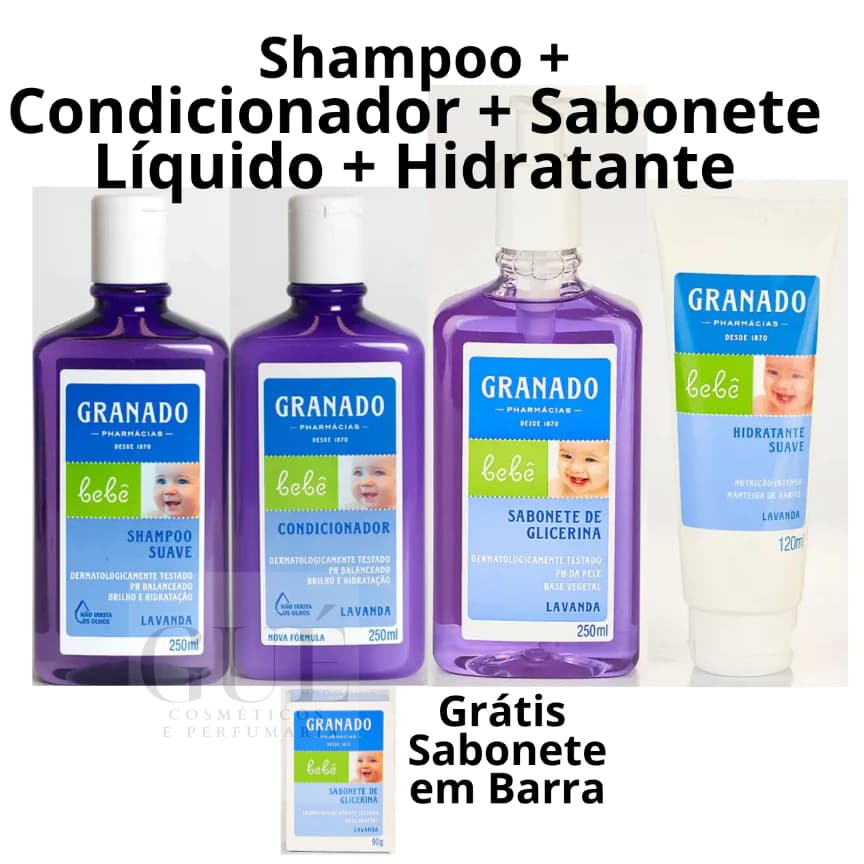 Kit Granado Bebê Lavanda Shampoo, Condicionador, Sabonete Líquido, Hidratante