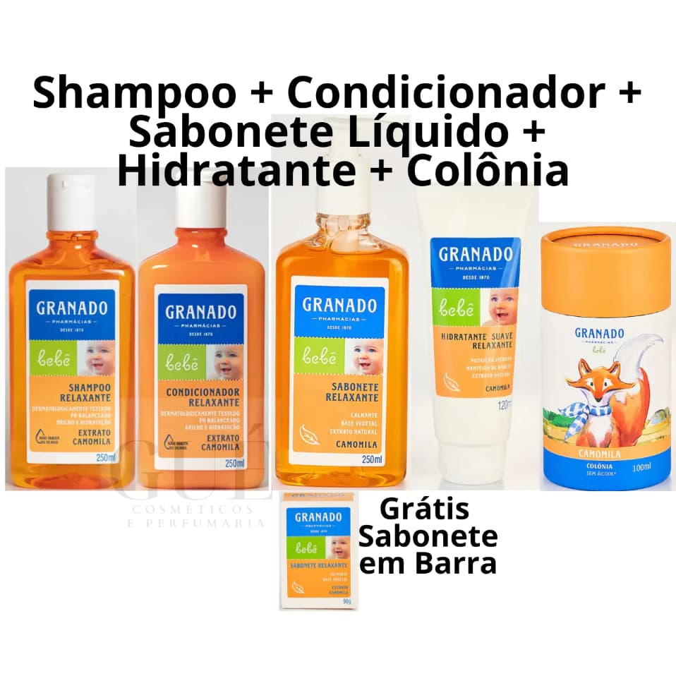 Kit Granado Bebê Camomila Shampoo, Condicionador, Sabonete Líquido, Hidratante, Colônia