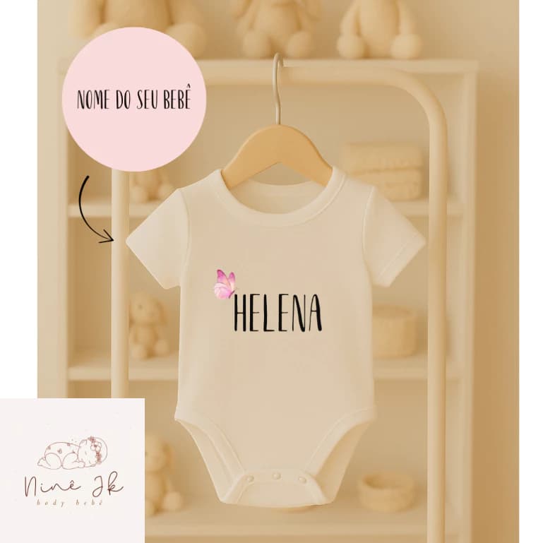 **Body Bebê Personalizado com Nome Alice | Body Infantil Menina com Borboleta | Presente Bebê** 🦋💕