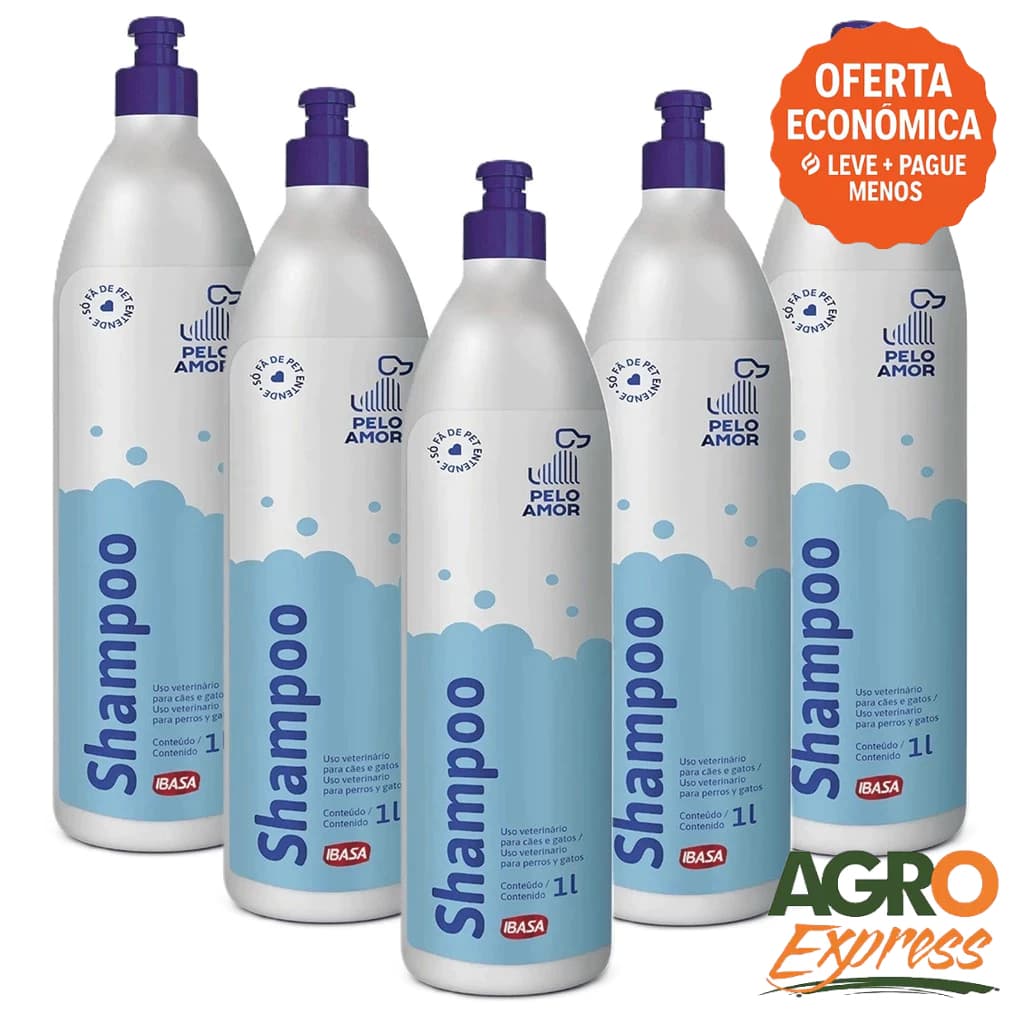 Kit 5 Shampoo Pelo Amor Para Cães e Gatos 1 Litro IBASA