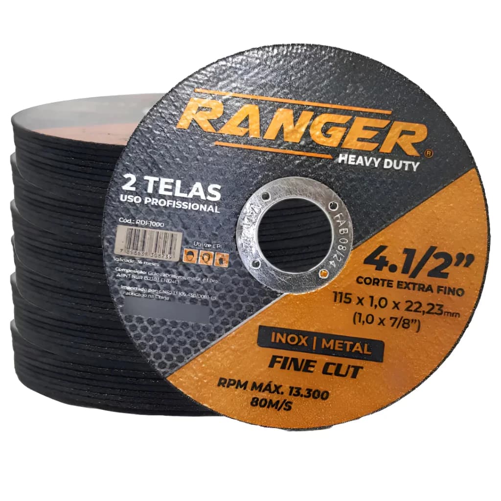 Kit Disco de Corte Ranger Metal Inox Ferro Extra Fina 4 1/2x1,0mm