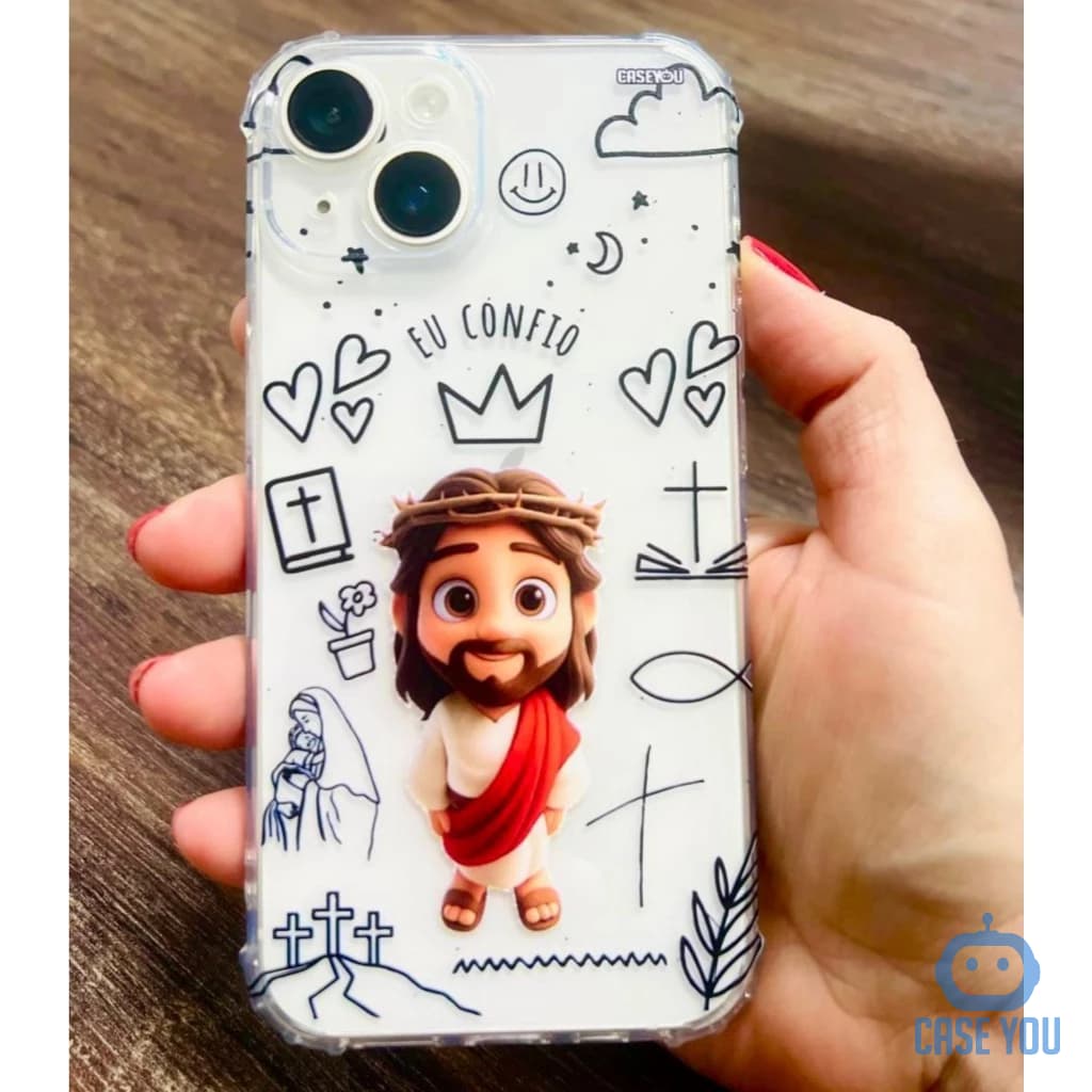 Capinha Celular Personalizada Religiosa Cute Jesus Cartoon Transparente