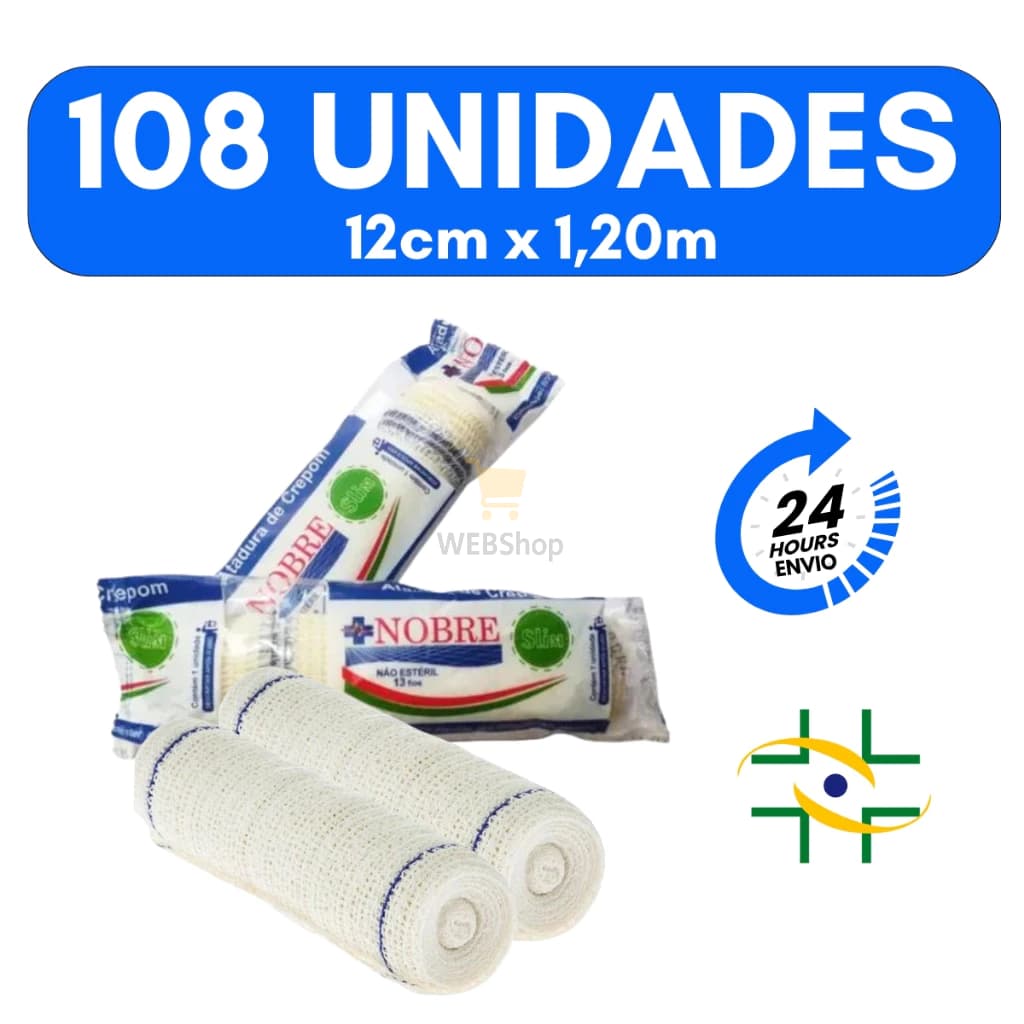 Kit com 108 Rolos de Faixa de Atadura de Crepom para Curativos – 100% Algodão