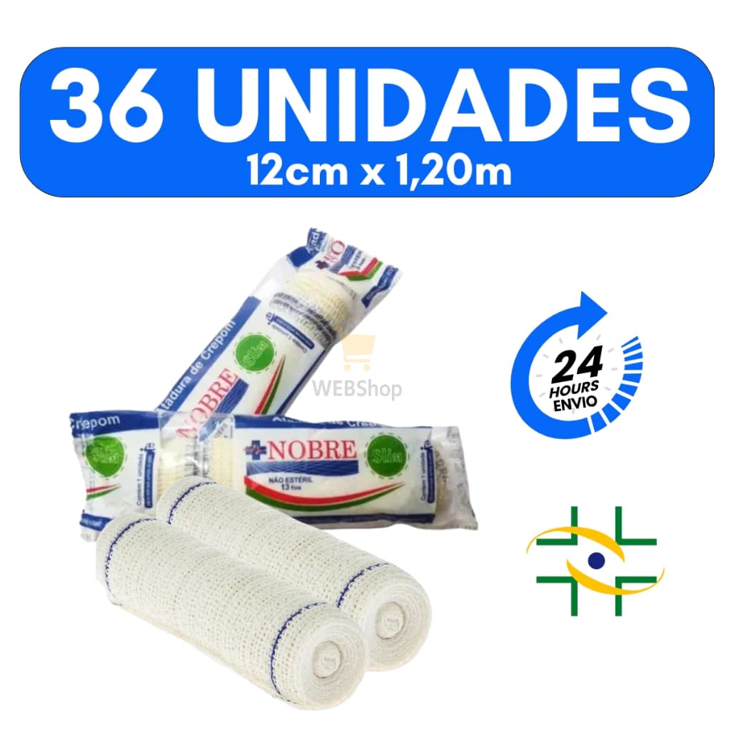 Kit com 36 Rolos de Atadura de Crepom de Algodão para Curativos