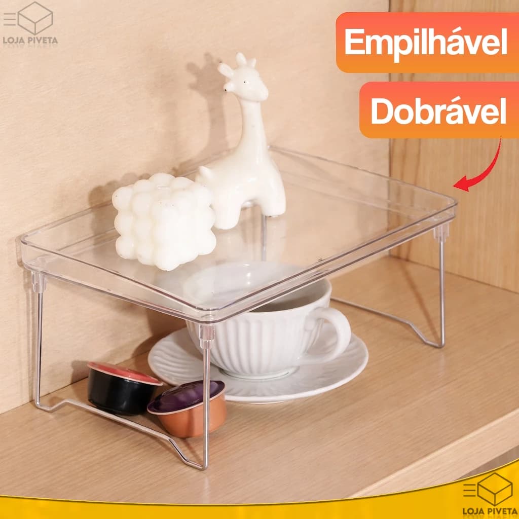 Suporte Aparador Organizador Dobrável Empilhável Multiuso Prateleira Estante Cozinha Banheiro