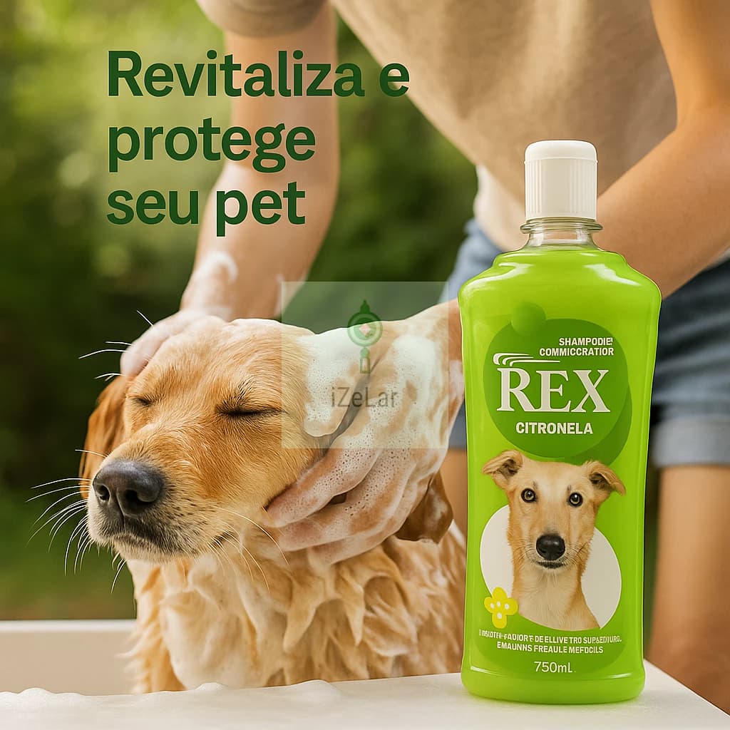 Shampoo e Condicionador Para Cães 2 em 1 REX Citronela 750ml Shampoo Para Cachorro Hidrata Higieniza