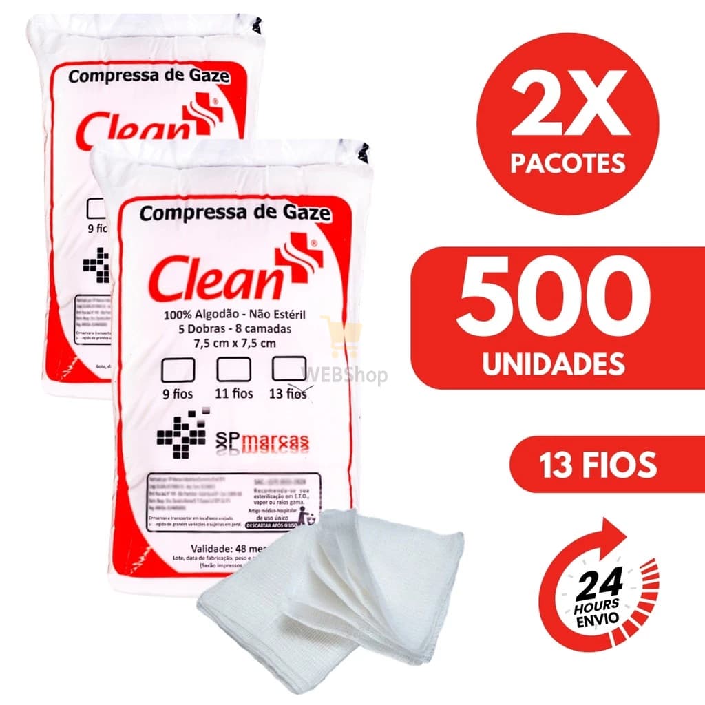 Kit 2x Compressa De Gaze 500 Unidades 13 Fios Hidrófila Gaze Curativo