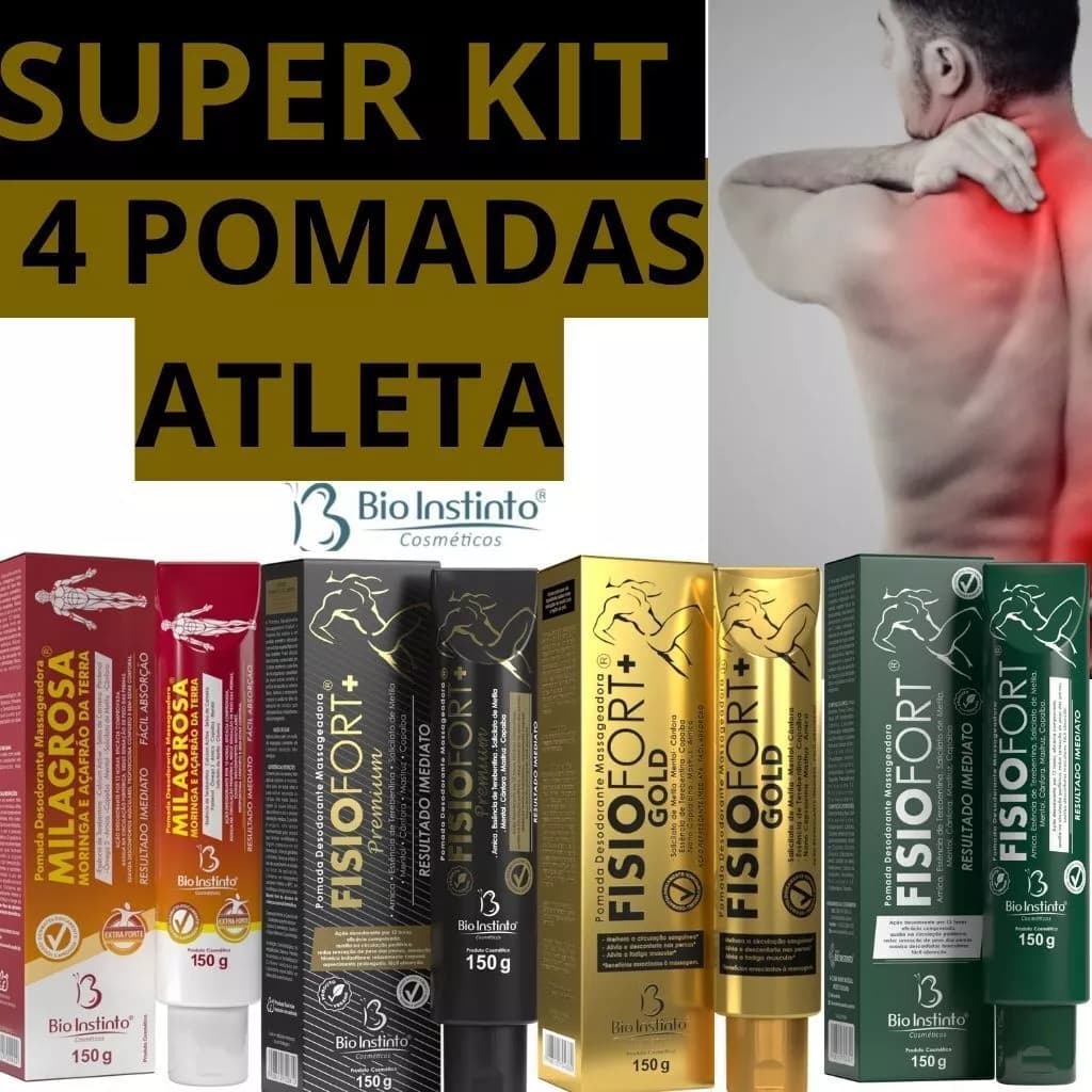 Kit 4 Pomadas Massageadoras 150g - BioInstinto Fisiofort Gold Milagrosa Fisiofort + fisiofort Premium