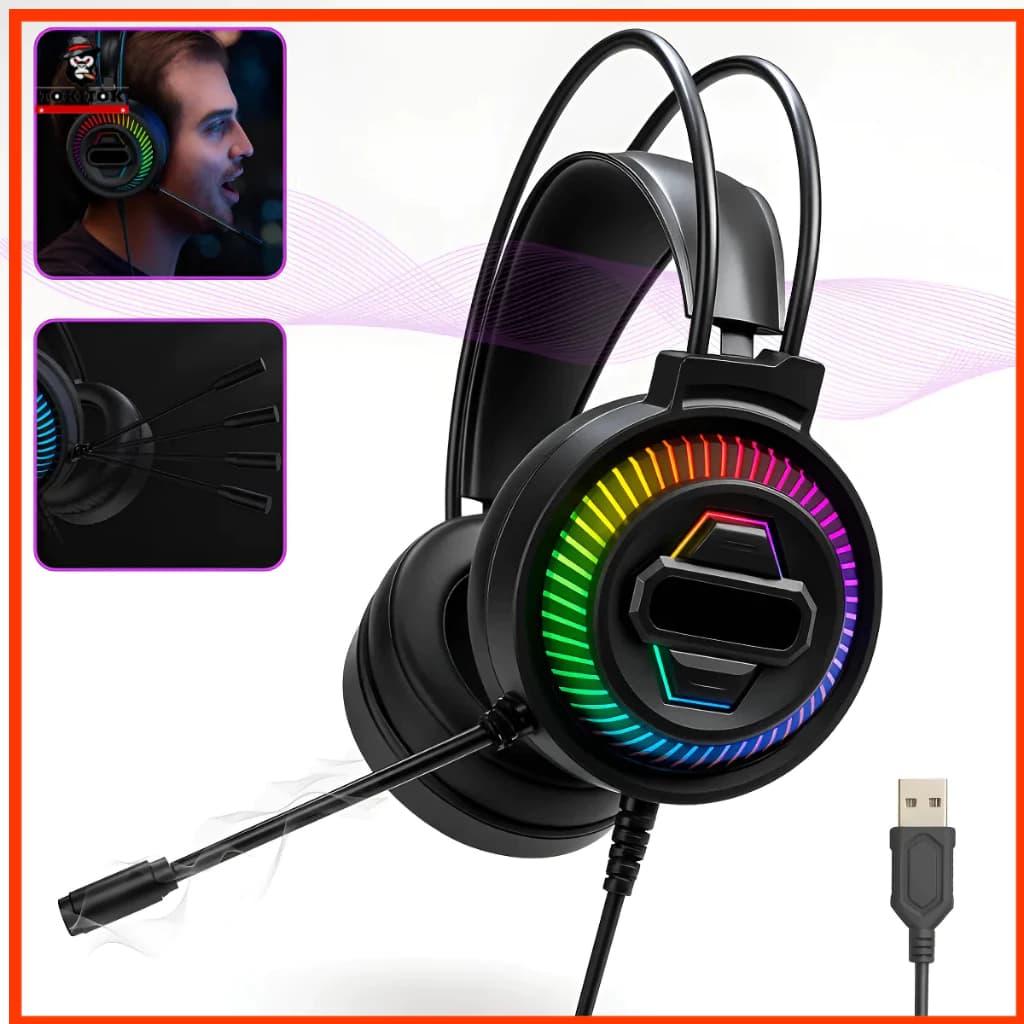 Fone Headset Gamer RGB com Microfone Som Estéreo Graves Potentes para PC Notebook PS4 Xbox Streaming
