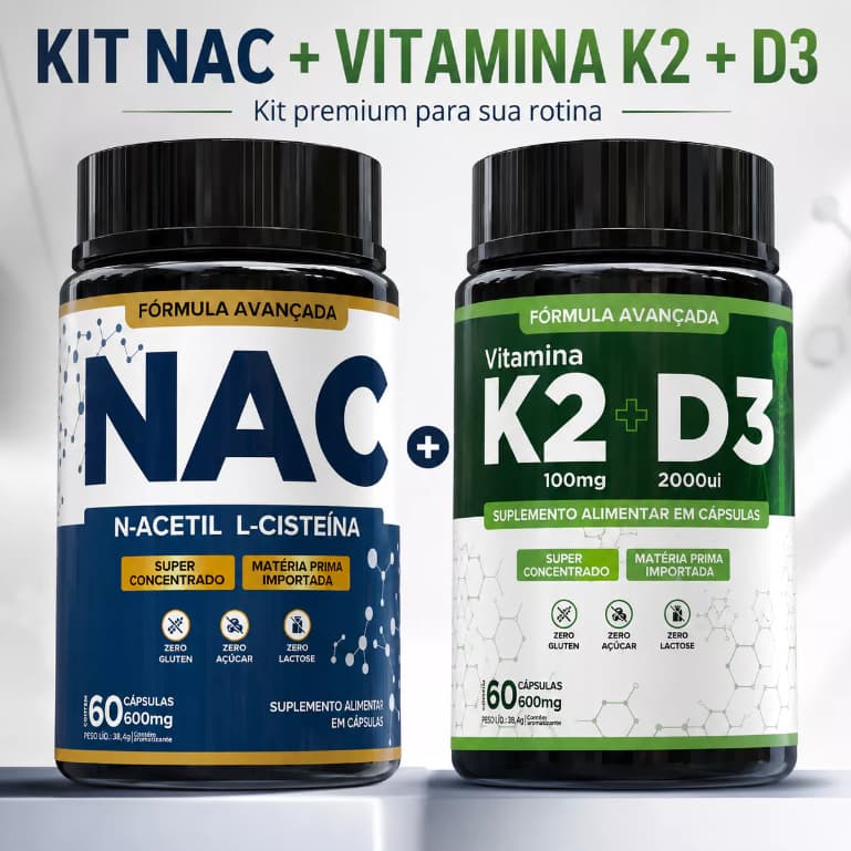 NAC N-Acetil L-Cisteína Com Vitamina D3 + Vitamina K2 - 120 Capsulas