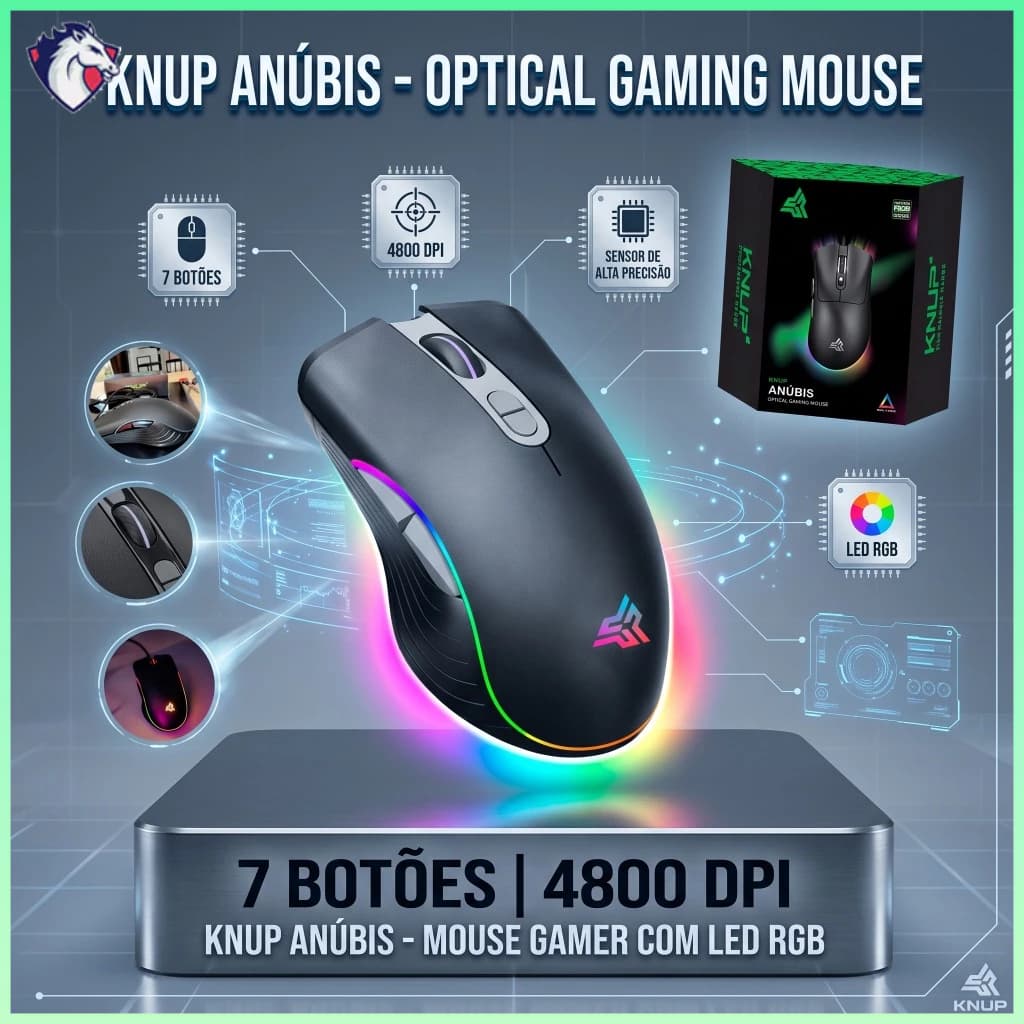 Mouse Gamer 4800 DPI Óptico RGB Chroma 7 Botões USB Alta Precisão para PC Notebook Jogos FPS