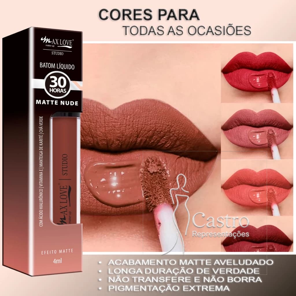 Batom Líquido Matte Nude Hidratante 24 e 30h escolha cores Vinho, Jabuticaba, Fúcsia, Vermelho, Rosa
