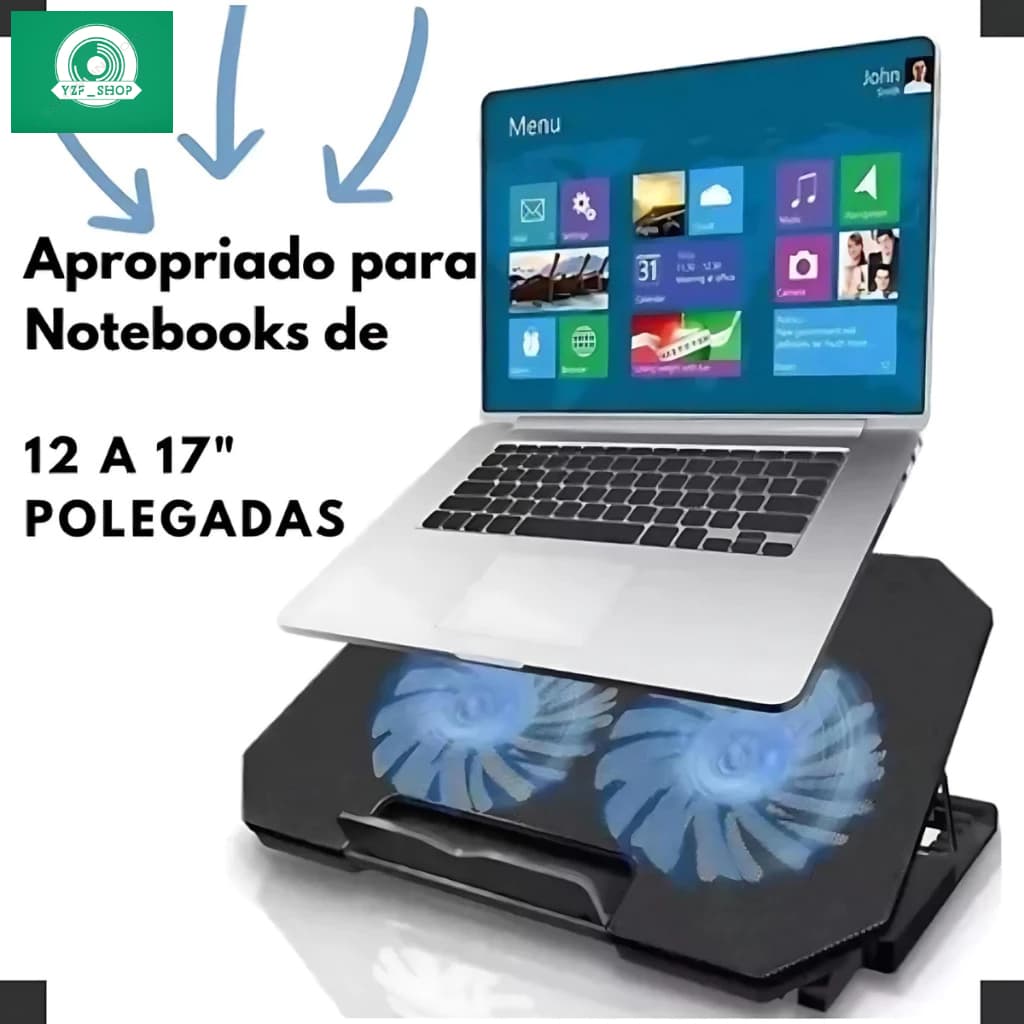 L Suporte Para Notebook Base 2 Coolers Ventoinhas  Notebook Ventilação Silenciosa Ajustável Até 17 Pol Usb