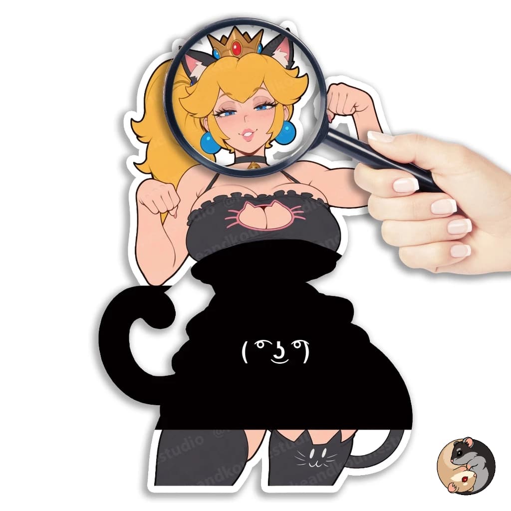 Adesivo Peach gatinha, 9x14cm, Waifu, Gamer, Notebook, Sticker, Vidro, Carro, Mario