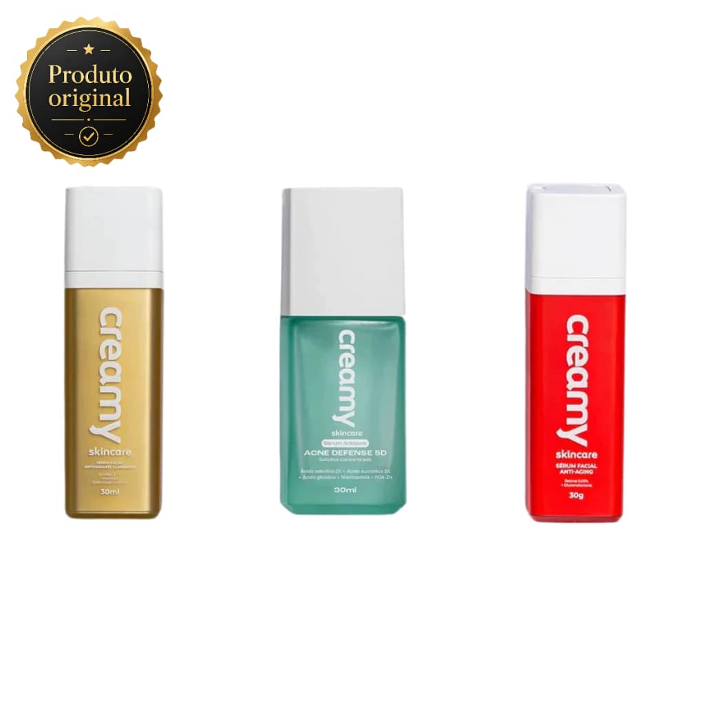 Kit 3 Sérum Vitamina C Gold + Anti Idade + Antiacne Defense 5D Creamy Ana Castela Produto Original