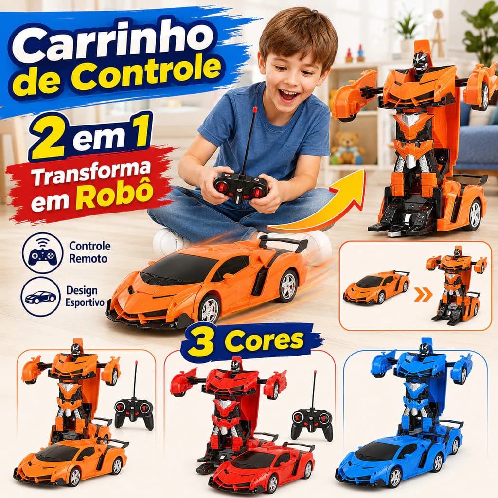 Carro Controle Remoto Robô Transformável 2 em 1 Carrinho Infantil Brinquedo com Transformação