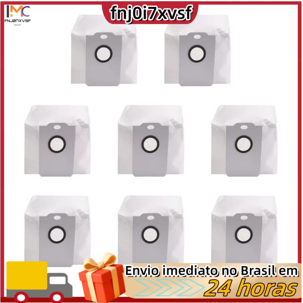 Conjunto de 8 sacos de pó para aspiradores robô Conga 2499/ 7490/ 8290, Atvel SmartGyro R80 e Kabum Smart 900.