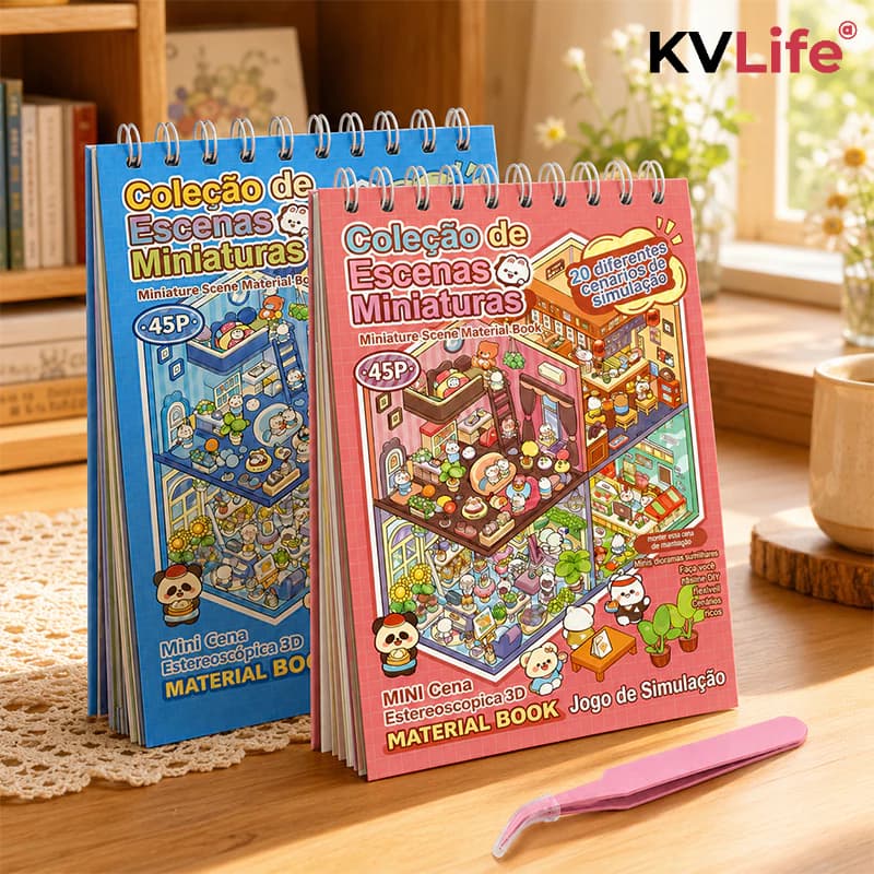 KVLife Caderno de Adesivos 3D 20 Cenas 45 Paginas Kawaii DIY Scrapbook Infantil Educativo Livro Silencioso Com Pinca