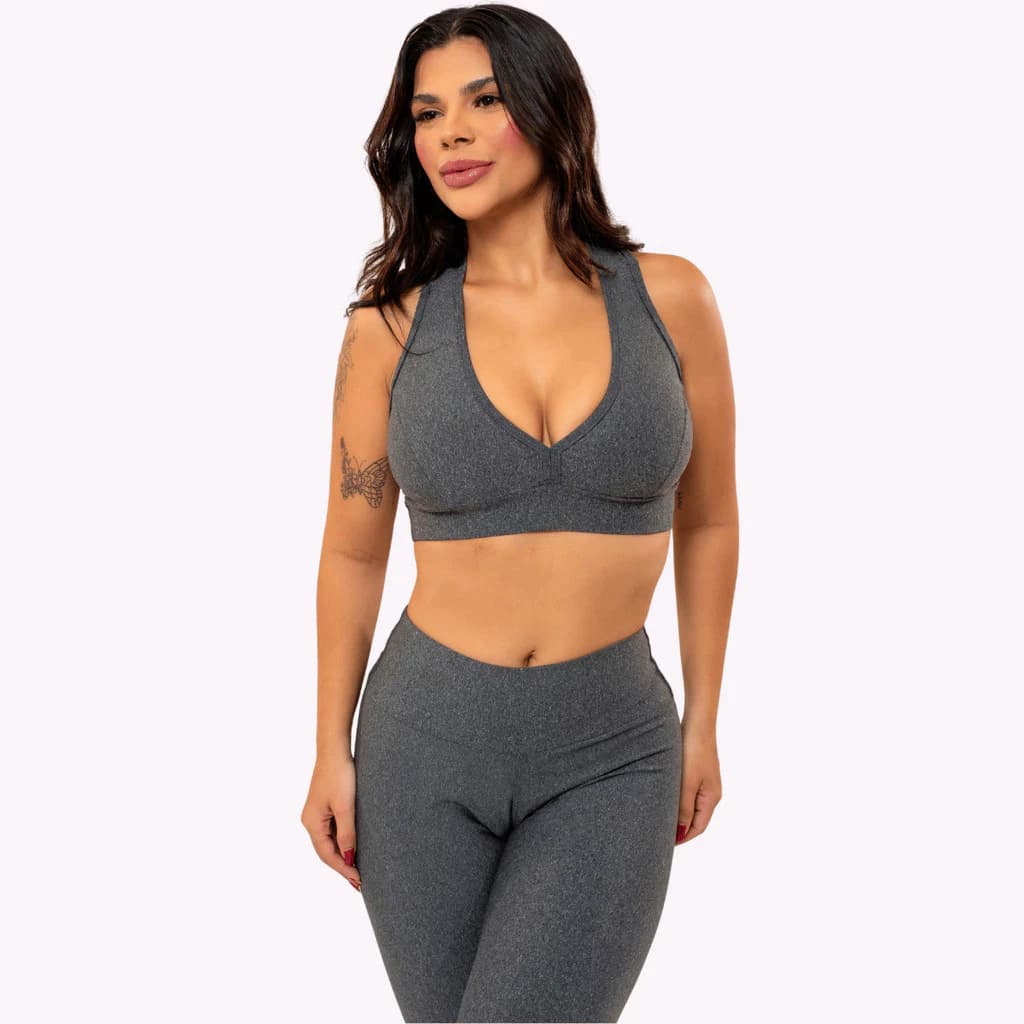 (Fitness)Conjunto Fitness Legging Feminino Top Academia Cós Alto Poliamida Regata Corrida Roupa de Treino LS MODAS.