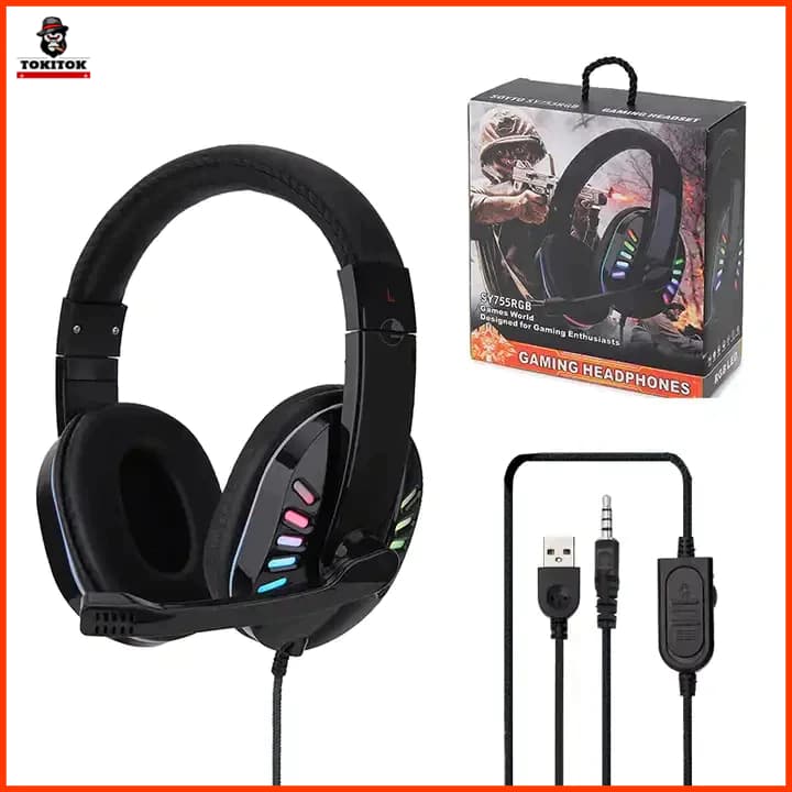 Headset Gamer RGB F-8026 USB P2 com Microfone Som Estéreo LED para PC Notebook Streaming Jogos