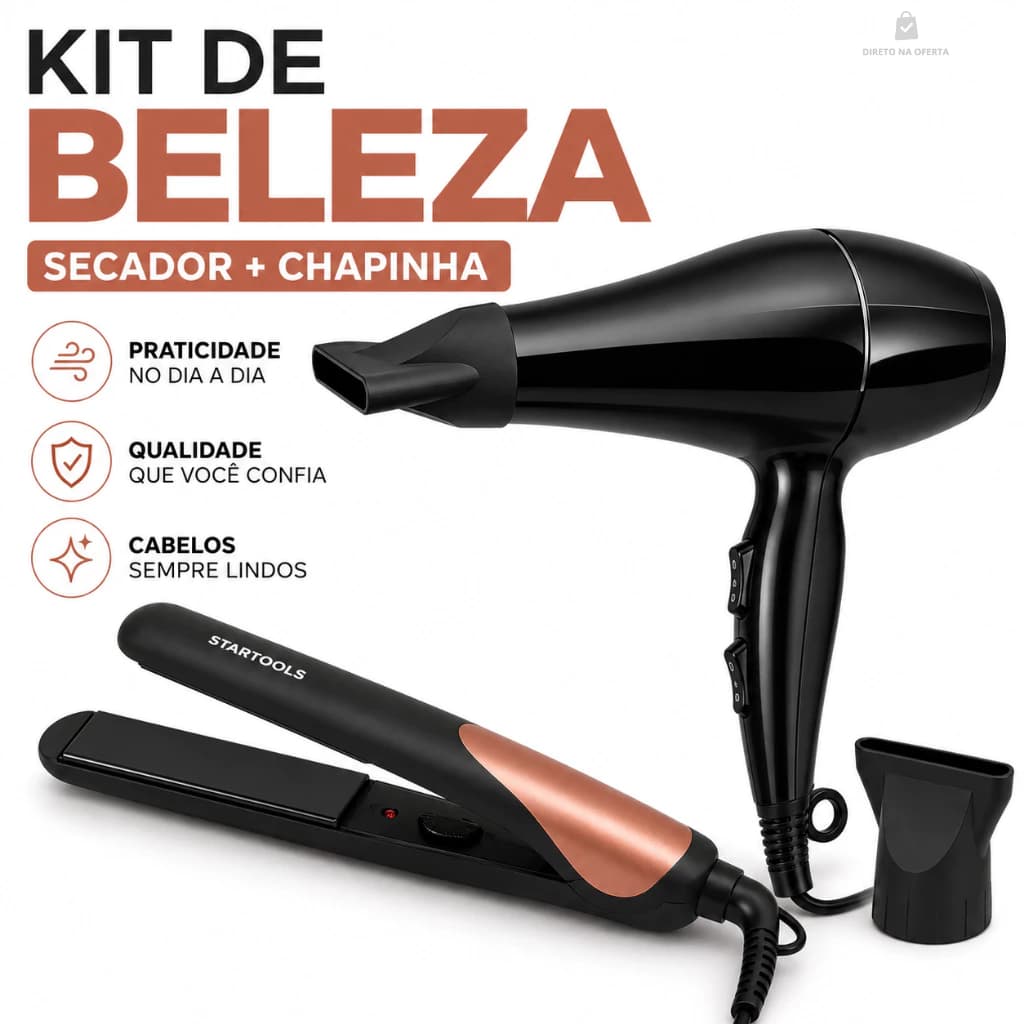 🔥 Kit Secador 1800W 127V Preto + Chapinha Prancha alisadora Bivolt 50W Profissional Compacta