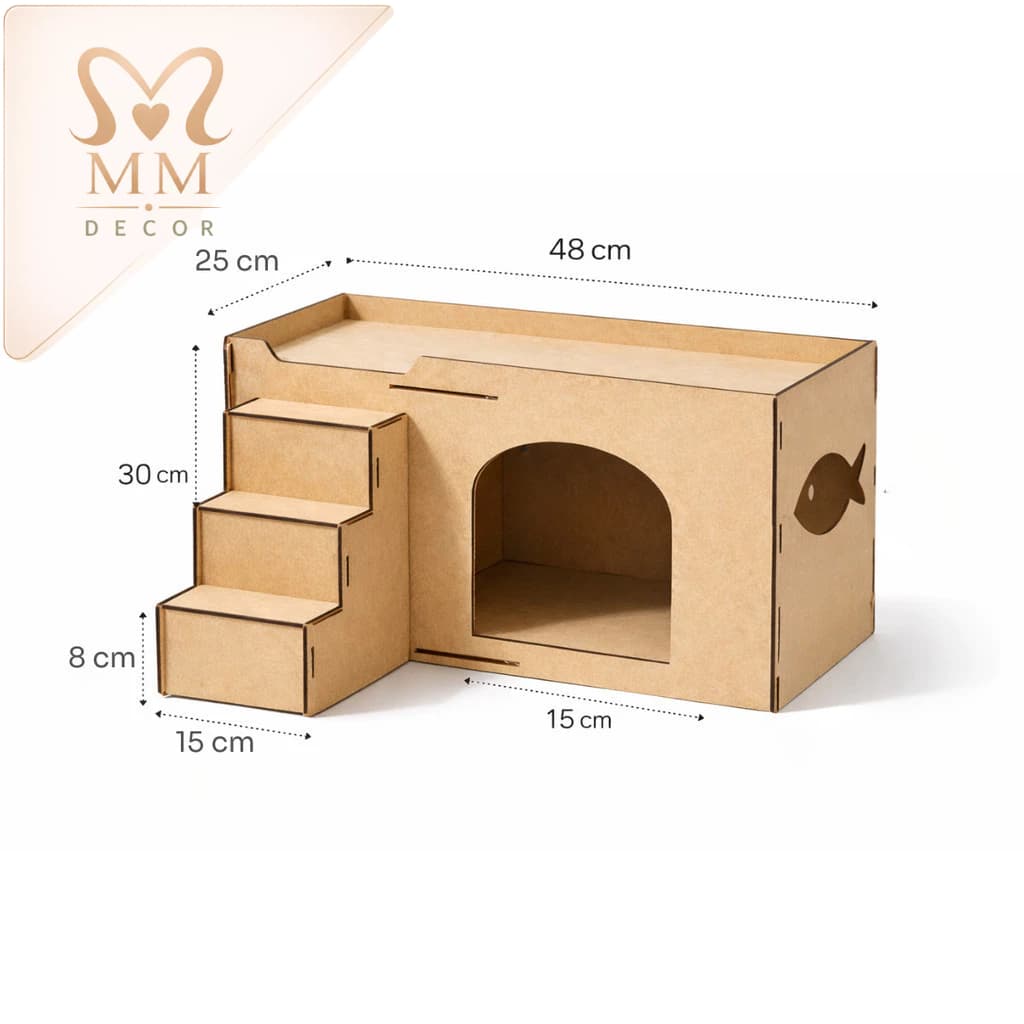 Casinha para Cats em MDF Cru com Escada Toca Pet e Cama para Gatos de Todos os Portes