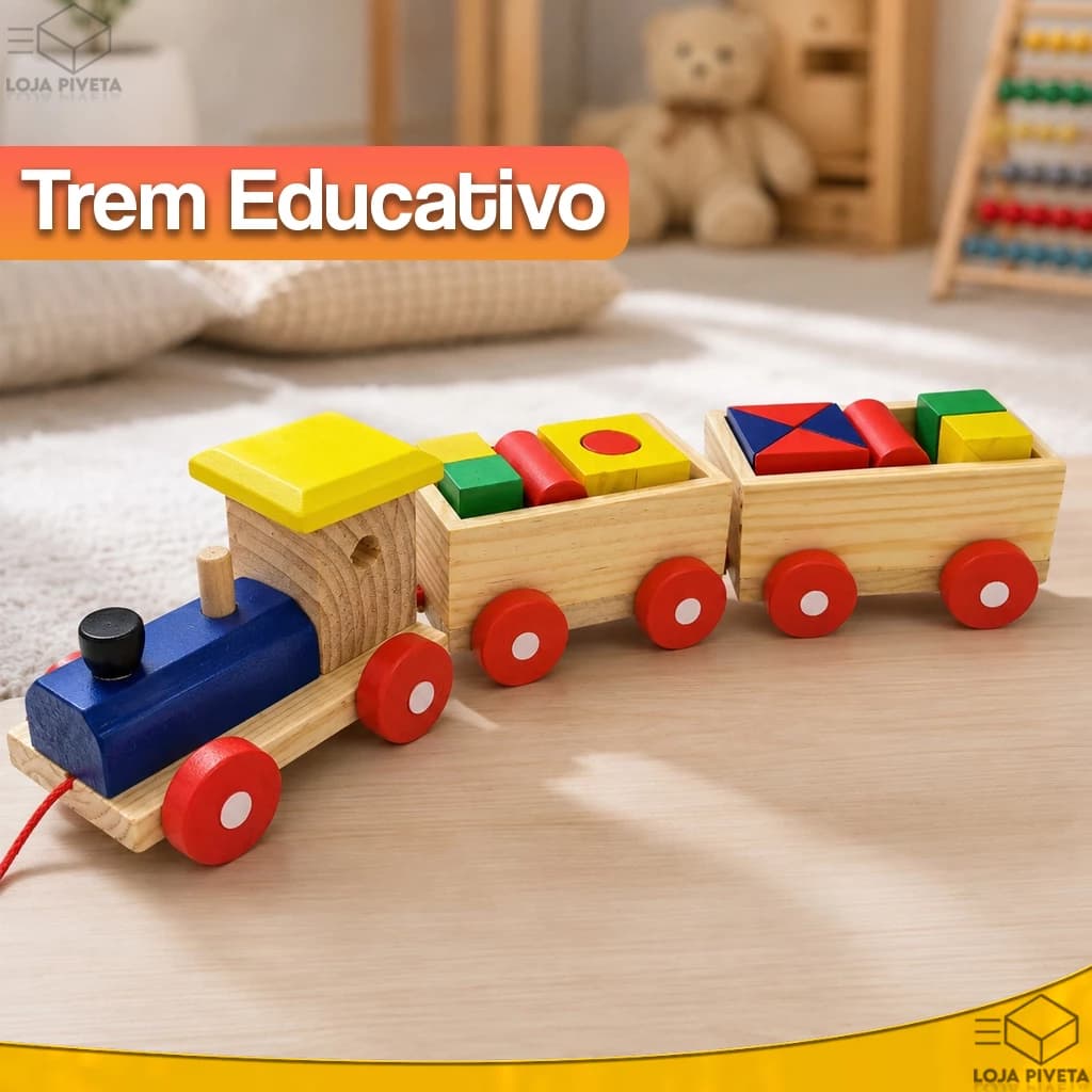 Brinquedo Trenzinho de Madeira MDF Educativo Montessori Com Peças Para Montar Trem Didático Criativo