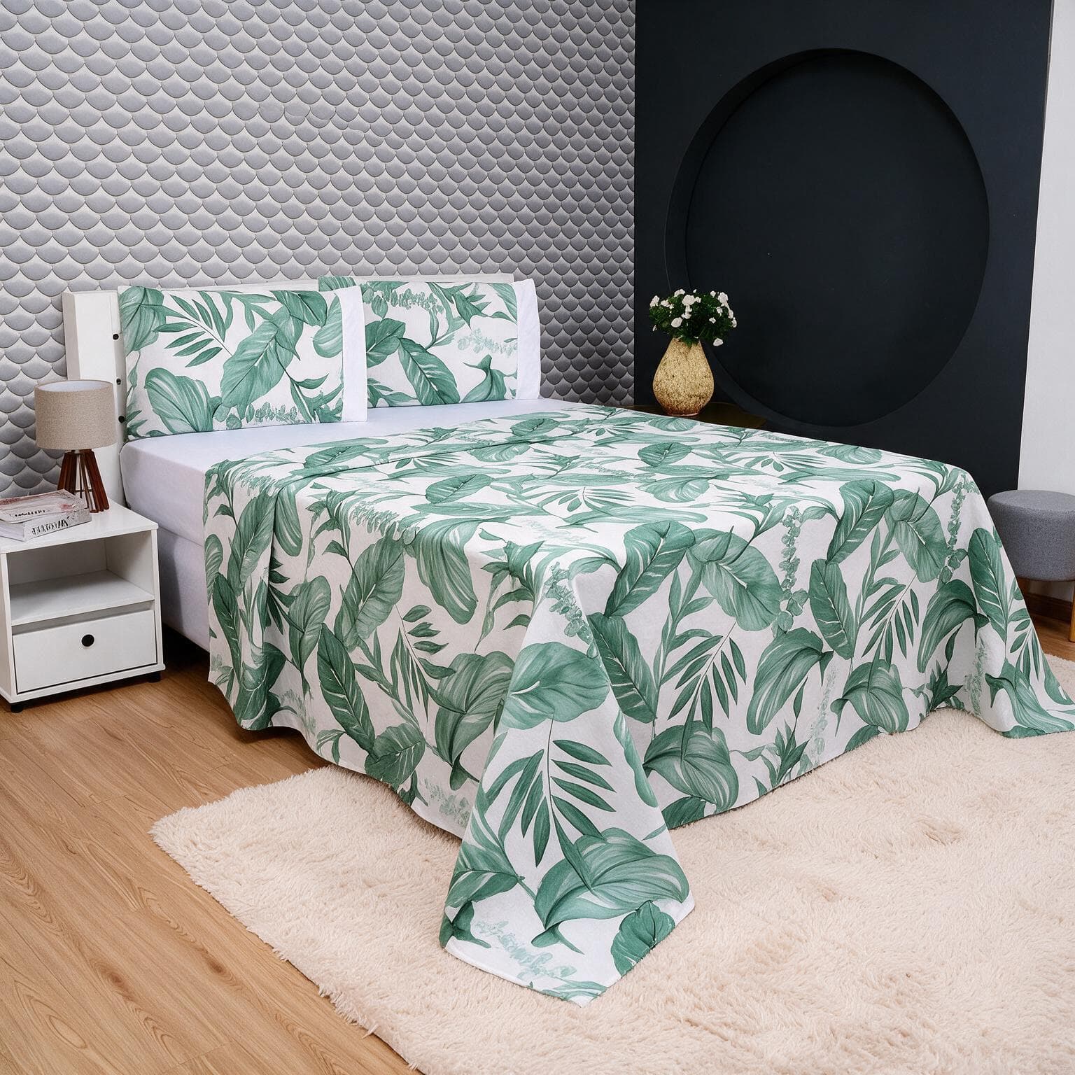 Kit Jogo Lençol para Cama de Casal Padrão 4 Peças Completo Estampado Tendência Roupas de Cama